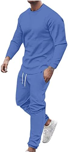 RBCULLF Tracksuit for Mens Sports Casual 2PC сет мода солиден о-врат со долги ракави маица пулвер џемпент панталони костум