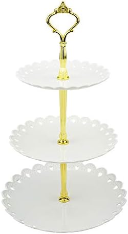 Лаввеј Лаввели 3-ниво бело злато пластично пластично десерт штанд за тесто од торта столче држач за држач за стоење