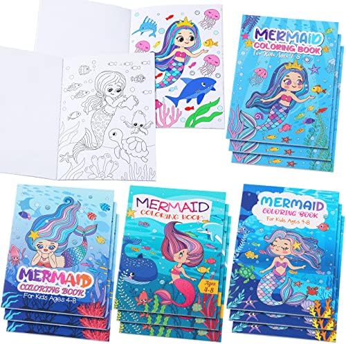 Spiareal 12 парчиња 7 x 5 инчи сирена роденденска забава за книги за боење за деца девојчиња на возраст од 4-8 години на возраст од