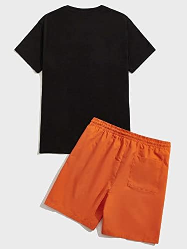 Lubose Облека со две парчиња за мажи мажи и слоган графички мета и шорцеви за половината за влечење