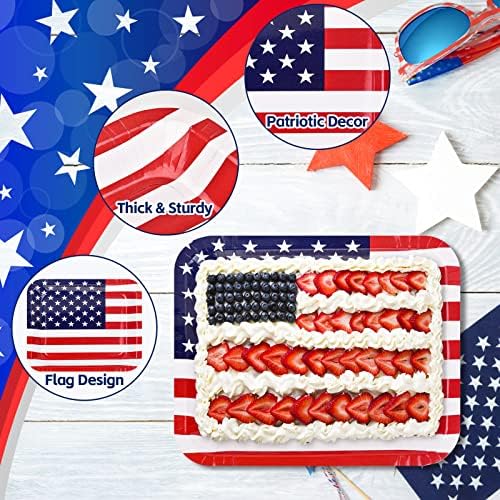 25 брои патриотски хартиени плочи 11 x 12,6 Големи американско знаме за еднократна употреба Платери за еднократна употреба на садови