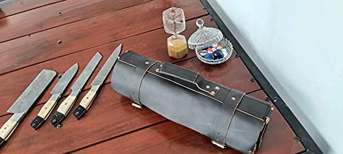 Торба За Завиткување Со Нож Погоден За патување | Ролна Со Нож Од Вистинска Кожа | Рачки За Торби За Чување Торба За Носење Кујна