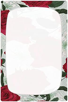 Алаза црвена роза цвет бели билки цветни чаршафи за креветчиња опремени листови за бебиња за момчиња Девојче, мини големина 39 x 27 инчи