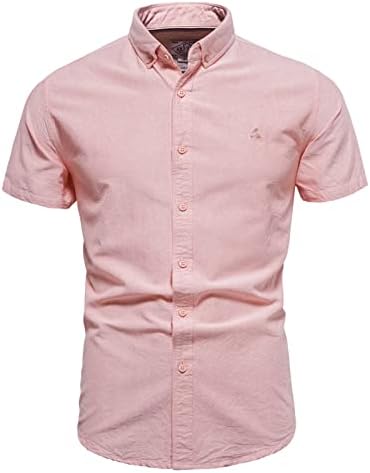 Bmisegm летни фустани кошули за мажи машка памучна кошула обична мода цврста боја со кратки ракави лапчиња маички маички маички маички