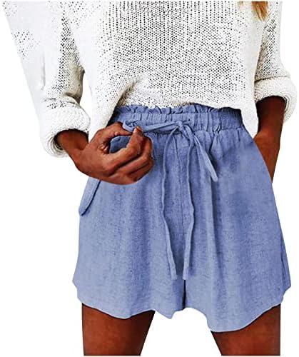 OPLXUO жени лесни постелнини од лето лето плус големина шорцеви панталони за влечење еластични високи половини удобни шорцеви со џебови