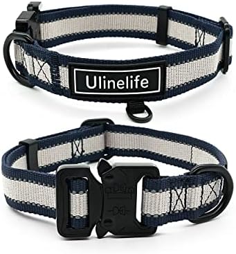 Ulinelife најлон рефлектирачки јака за кучиња, прилагодлива најлонска јака со тешка должност со метална тока со брзо ослободување, персонализирани