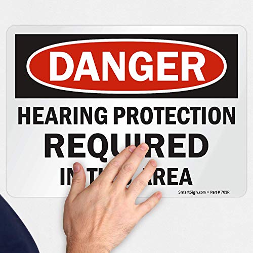 SmartSign „Опасност - Заштита на слухот Потребна во оваа област“ етикета | 10 x 14 ламинат винил