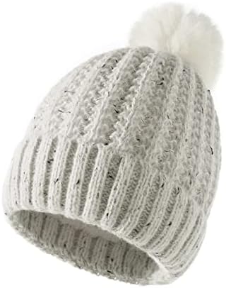 Зимски гравски плетени капи за жени густа топла зимска гравче со масно крзно Пом топло плетено капаче за череп за ладно време