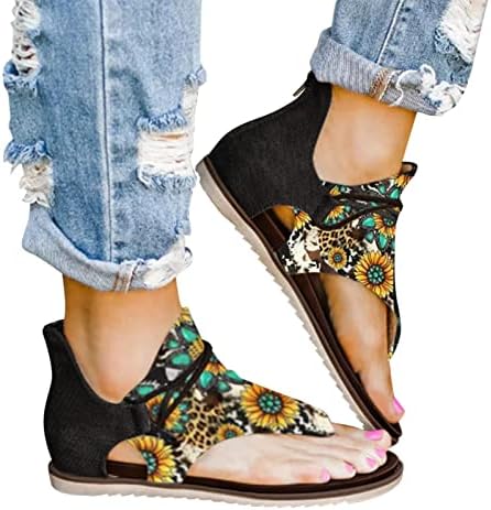 Камемир Сандали за жени летни модни печати рамни чевли ретро флип -апостол