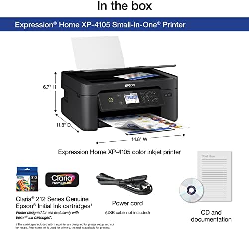 Epson Expression Home XP-4205 Безжичен се-во-еден печатач за инк-џет во боја, скенирање со копирање на црна боја-5760 x 1440 dpi, 10,0 ppm,