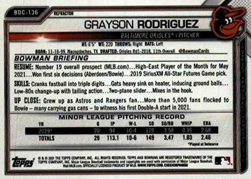 2021 Bowman Chrome Draft Refaftor BDC-136 Grayson Rodriguez RC Rackie Baltimore Orioles MLB Baseball Trading Card