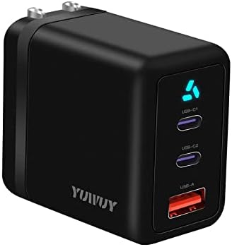 USB C Charger Yuwuy 65W PD3.0 GAN Charger 3-Port Type C преклопен адаптер Поддршка 20W Брз blockиден полнач за полнач за iPhone