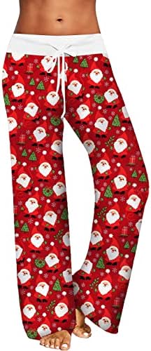 Божиќни пижами панталони за жени истегнуваат половината црно -бела карирана облека за спиење плус големина на дневна јога панталони