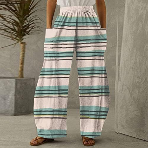 Xiaxogool Палацо панталони за жени Бохо печати високи панталони за половината широки панталони со нозе, еластични половини, плус големина лето