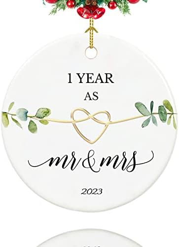 Орнамент од прва годишнина, подароци за 1 -та годишнина, 1 -годишнина од двојки за двојки, неа, него, 2,9 керамика 1 година како г -ѓа и г -ѓа Божиќ украс 2023
