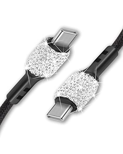 Bling USB C до USB C кабел, кристална декорација 3.2ft USB тип Ц брзо полнење најлонски плетенка кабел компатибилен со MacBook Pro 2021, iPad