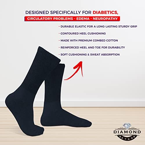 Дијамантска starвезда дијабетични чорапи за мажи кои не се обврзувачки доктор одобрени дијабетични екипаж чорапи морнарички 12 парови