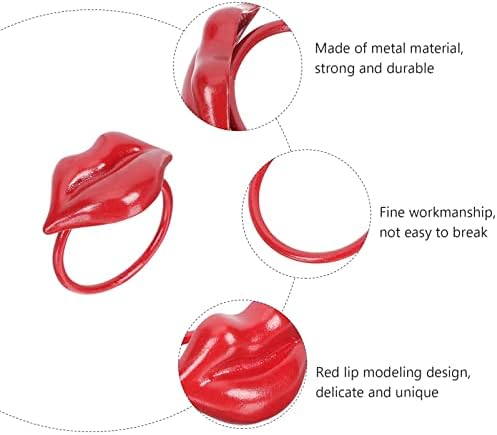 Трпезарија за трпезарија декор на вinesубените Ден на усни прстени за салфетки: 2 парчиња црвени усни, салфетки прстени за метални