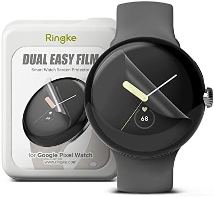 Ringke Slim Case компатибилен со Google Pixel Watch [Clear & Black] + Dual Easy Film компатибилен со Google Pixel Watch [3 пакет]