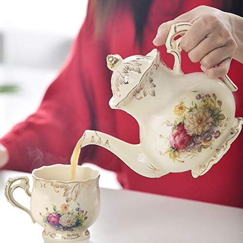 Цветни грмушки од јолифе, керамички чај, слонова коска гроздобер цветни чајници за жени, 29 мл/ 3 чаша