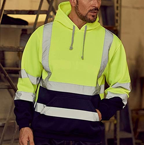 Xxbr машка висока видливост пулвер, рефлектирачки лента за работа, пулвер со долги ракави џемпер за работа, аспиратори на врвот