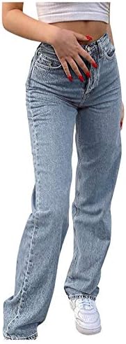 Печатени панталони за нозе широко трендовски атлетски плус големина обични панталони панталони фармерки директно жени тексас фармерки со џебови