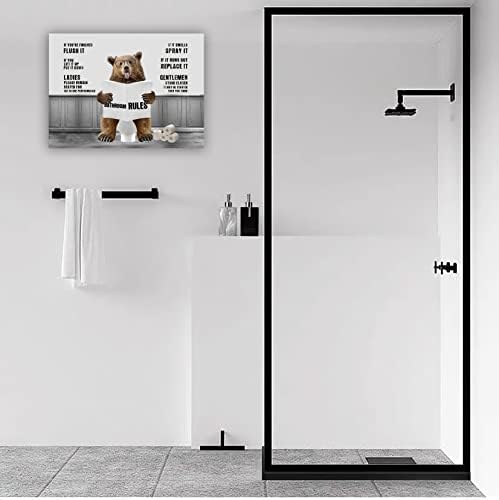 Мечка бања wallидна уметност смешна мечка во тоалета бања слики за wallидни правила за бања платно печатено сликарство црно -бела бања украс