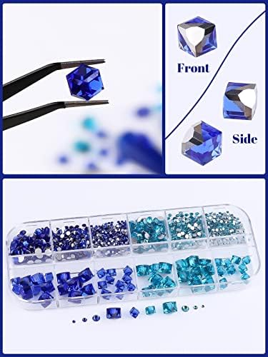 Ебанку сини rhinestones за нокти и занает со SS2-SS12 тркалезни скапоцени камења и 3D скапоцени камења од 4мм 6мм за шминка