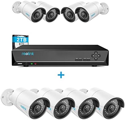 Reolink 4MP POE Security Camera Camera Bundle, 8PCS 4MP IP камери, 8CH NVR претходно инсталиран со 2TB HDD