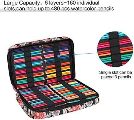 Megrez Portable обоен молив кутија со патент, 160 слотови со голем капацитет торба со молив, максимум држете 480 парчиња моливи, торба со молив