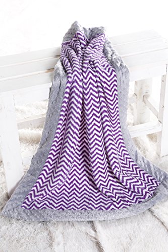 Bacati Purple Ikat Zigzag Chevron со сиво гранично кадифен ќебе, светло виолетово/сиво, 30 x 40