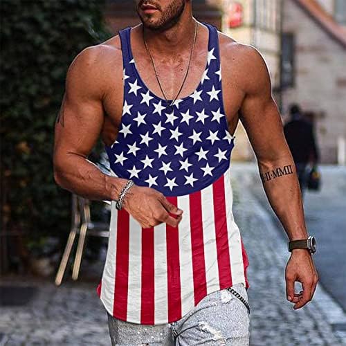 XXBR машки тренинг патриотски резервоар врвови на американско знаме вера Исус крст -печатење летен атлетски спортски салата за салата карневалско американско знаме