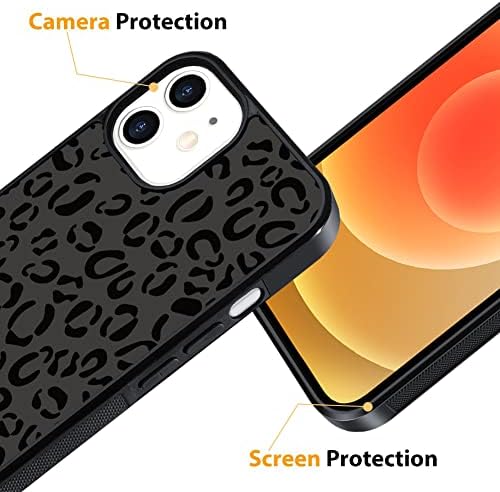 Case Sakuulo iPhone 12, [заштитник на екранот + Kickstand] Black Leopard Design, Texture Texture Non-Slip + ShockProof Rugged TPU заштитен