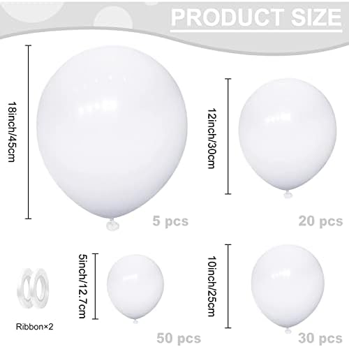Комплет за лакови од бел балон, бели балони со 105 парчиња, различни големини, 18 12 10 5 -тина свадбени балони, за ангажман роденденски