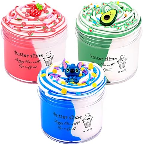 Путер со лигите 3 пакувања со двојна миризлива боја на лигите за момчиња за девојчиња, DIY Premade Slime комплет, забава ги фаворизира роденденските