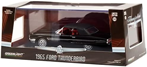 1965 Thunderbird Convertible Raven Black со црвен ентериер 1/43 Diecast Model Car By Greenlight 86626