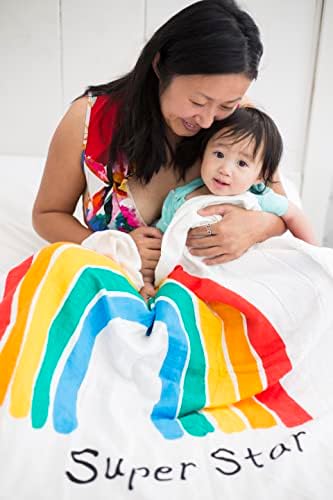 Kiddies & Me Baby Rainbow Clain- Новороденка Персонализирани бебешки ќебиња со 13 картички за пресвртница - мека и чиста памук, крпа од крпа и