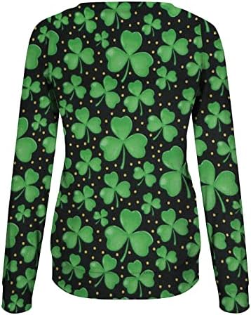Нов Свети Патрик, скокач за жени за жени ирска маичка зелена маица со врата од ирска детелина, блуза, блуза дами лабави врвови