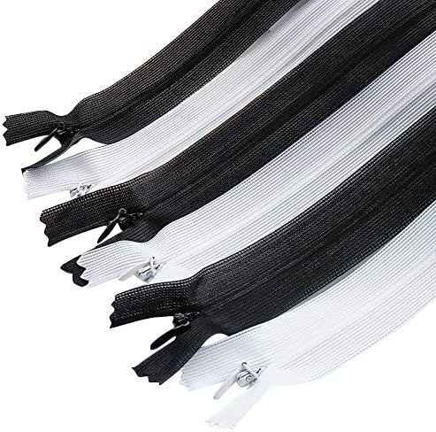 Chenkou Craft 20 парчиња бела и црна свила невидлива патент чипка лента затворена облека фустан занаетчиска занает 14,4 инчи разновидни
