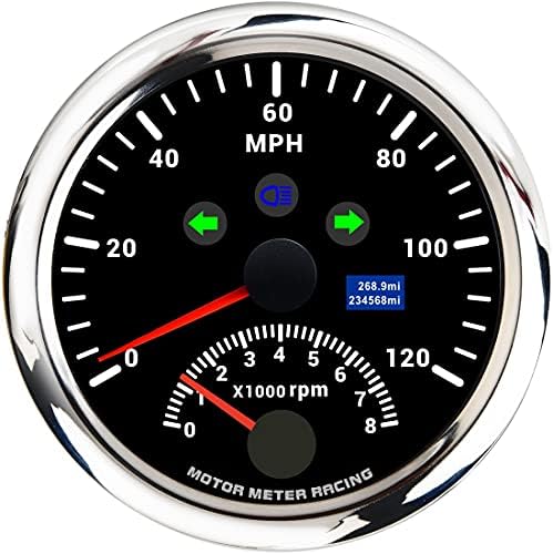 Motor Meter Racing W PRO 85mm 3-3/8 GPS брзинометар со тахометар дигитален кидометар со сигнал за вртење со висок зрак и GPS сензор 120
