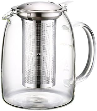 Toyo Hofu 38oz/1100ml чиста стаклена чајник со отстранлив инфузер од не'рѓосувачки челик за лабав чај од лисја, отпорен на топлина,