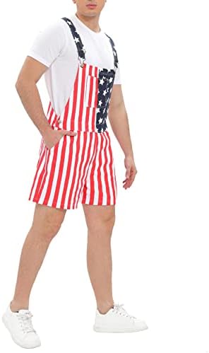 Смалакам жени жени патриотски американско знаме со комбинезони фармерки, прицврстувачки ленти за прилагодување на патриотски шорцеви со
