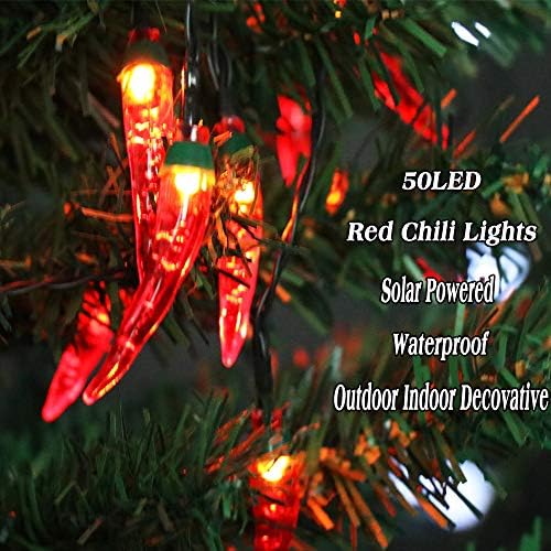 X -GiftKey 23ft 50led соларни црвени чили светла на отворено - градинарски соларни декоративни светла, Божиќни жетви светла - LED