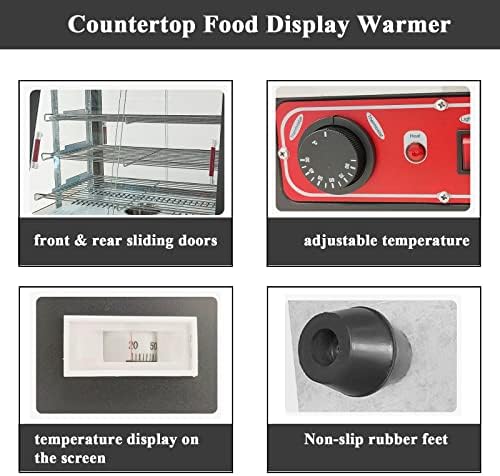 Countertop 15 Храна потопла дисплеј кутија 3 полица за затоплување со топло затоплување со предна и задна лизгачка врата и лента за вода,