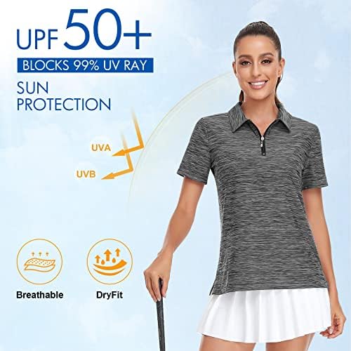Wiracy женски голф кошула UPF50+ тренинг за заштита од сонце врвови долги кратки ракави 1/4 поштенски допол на брзо суво вклопување влага.
