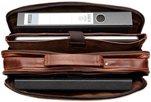СИД &засилувач; ЗАЛУДНО кожа лаптоп торба САЈМОН XL бизнис актовка преносни компјутер чанта 15 браун