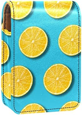 Жолто Овошје Лимон Кармин Случај Со Огледало За Чанта Преносни Мини Шминка Торба Патување Козметички Торбичка Кожа Кармин Држач одговара