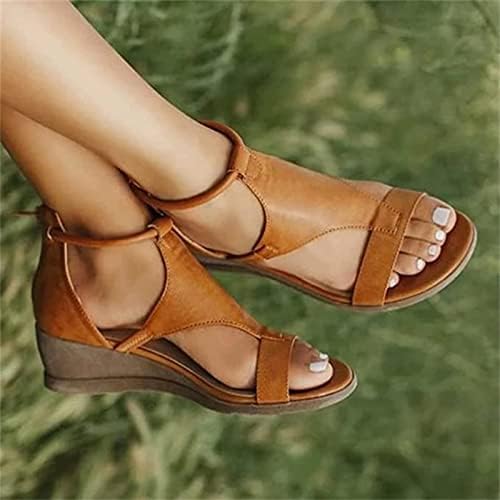 Клин -сандали за жени, жени 2022 модна летна платформа Отворена пети со ниски клинови сандали обични чевли за патувања на плажа