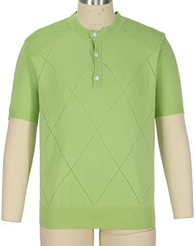 Менс краток ракав плетена маица мода солидно копче со екипаж на екипаж дневно обичен трикотажа пуловер за џемпер на блузи блузи врвови