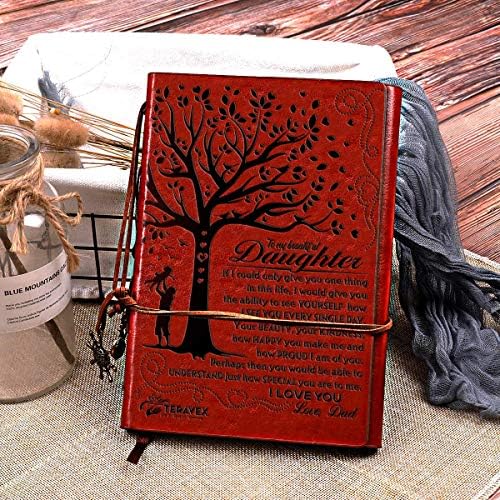 Теравекс тато на ќерка подароци за пишување кожа со инспиративно - ретро дрво на живот кожен капак, личен дневник, наредено списание,